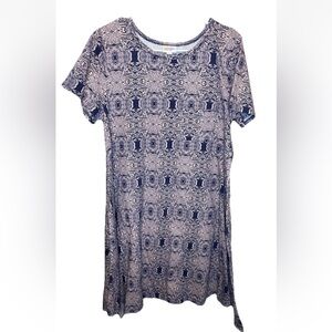 LuLaRoe Womens Carly Swing Dress Hi-Low Short Sleeve Purple Geometric Size M NWT